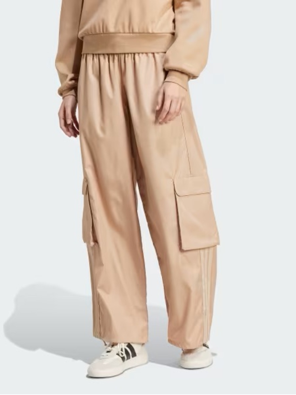 Women's Adidas CITY TECH UTILITY WOVEN CARGO PANTS Wide Leg Tan Medium